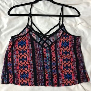 Geometric Patterned Strappy Crop Tank Top